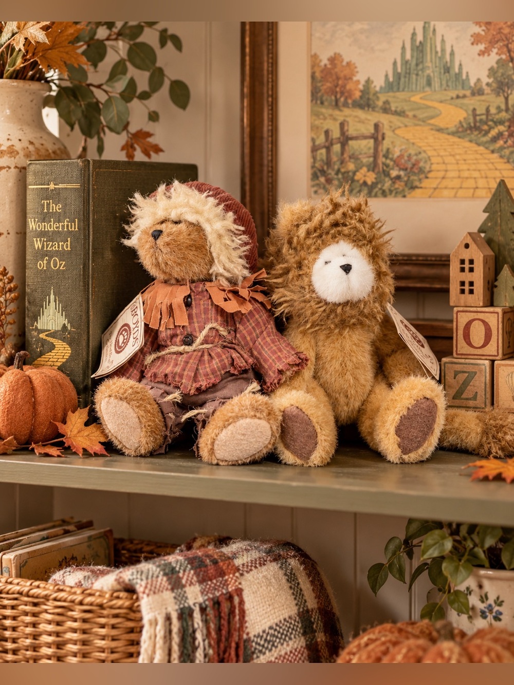 Boyds Bears Wizard of Oz Scarecrow Cowardly Lion Plush Lot 2 NWT 9” 2004